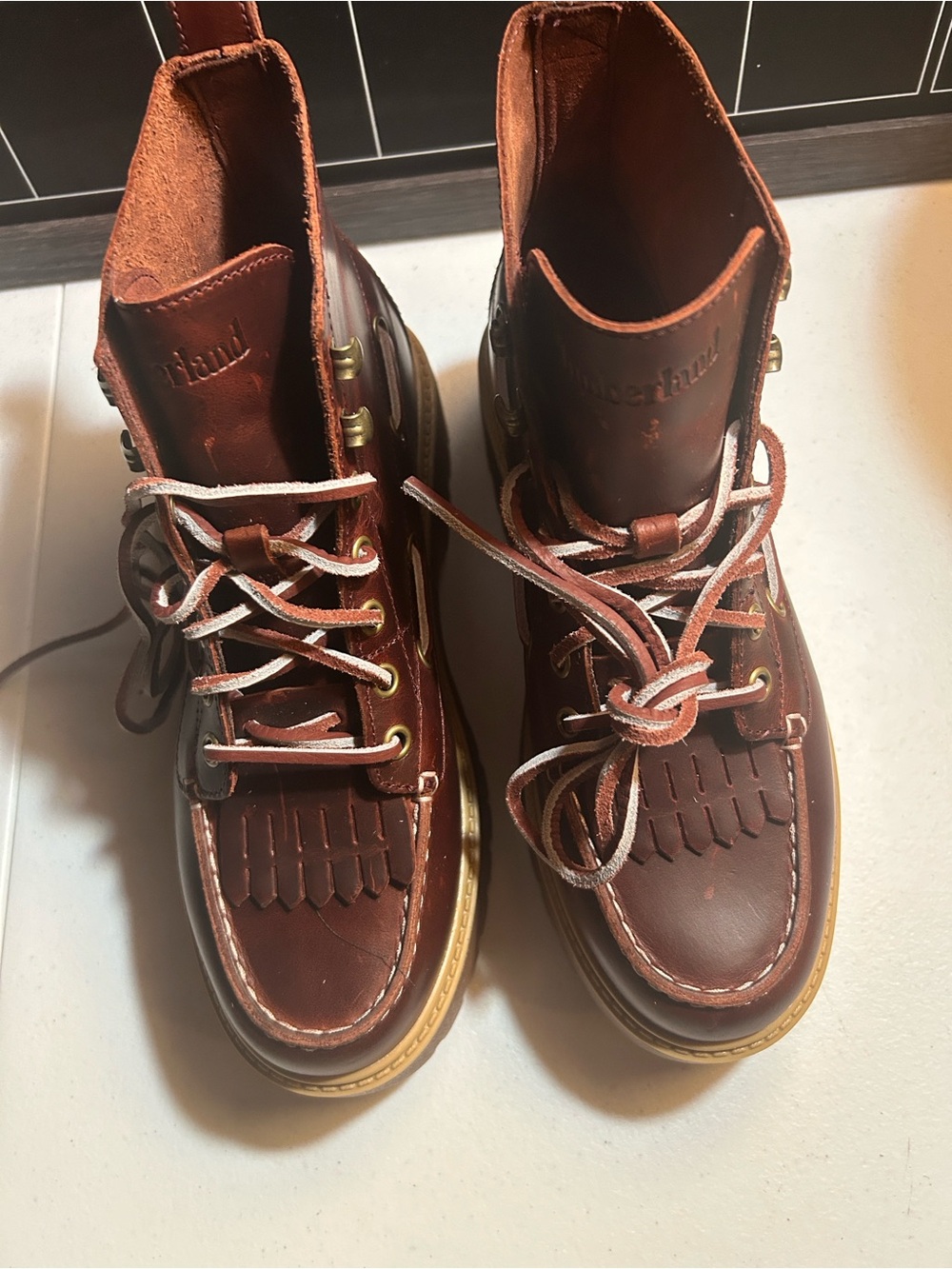 Timberland women’s Brown Leather Lug Sole Moc-Toe Boot - Picture 5 of 15